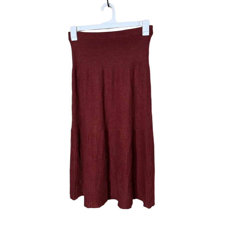 Womens Skirt XS/S Burgundy Maxi Ribbed Knit Stretchy Waist Cozy Chic Bohemian